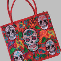 Package of 25 Handmade Sugar Skull Embroidered Mexican Tote Bags