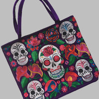 Package of 25 Handmade Sugar Skull Embroidered Mexican Tote Bags