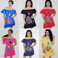 Package of 5 Handmade Mexican Off the Shoulder Dresses - Size Medium