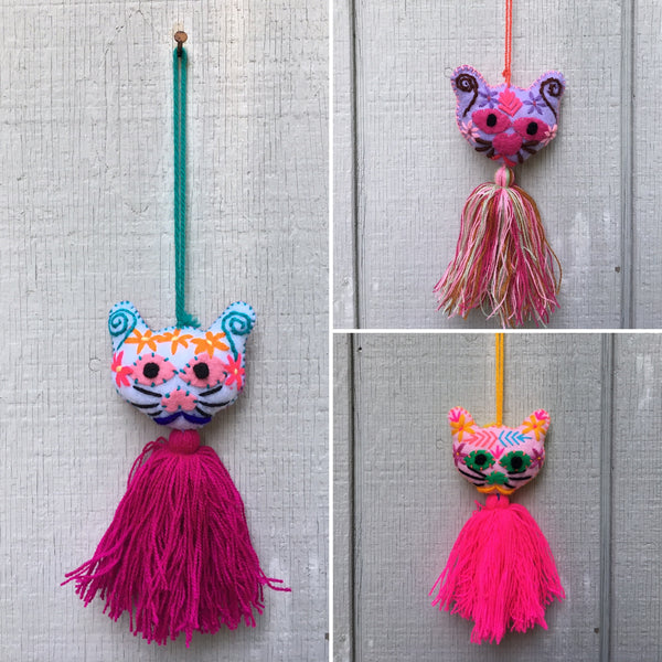 Package of 12 Handmade Mexican Cat Pom Poms