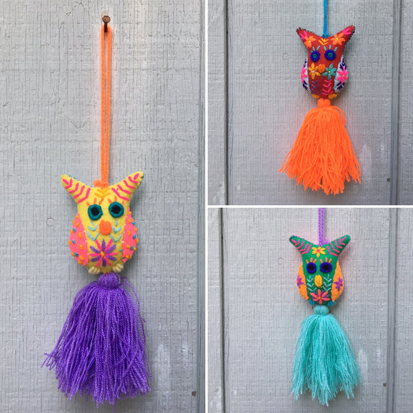 Package of 12 Handmade Mexican Owl Pom Poms