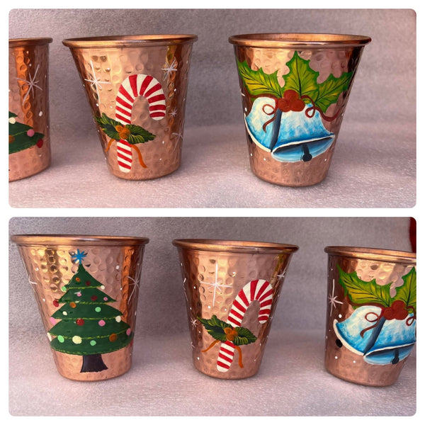 Package of 50 Hand Painted Christmas Copper Tequila Shot Glasses